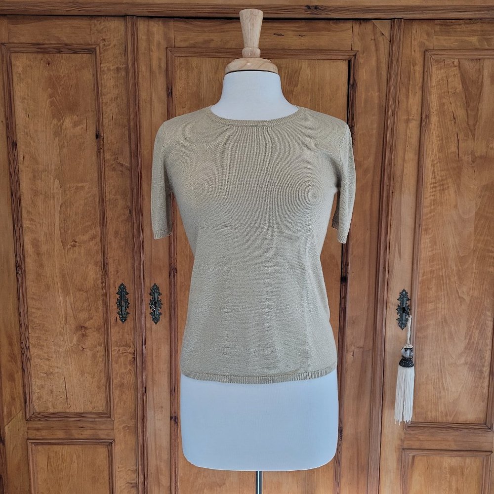 Drapers & Damons. Vintage Short Sleeve, Cowl Neck Gold Metallic Sweater.… - Picture 2 of 8